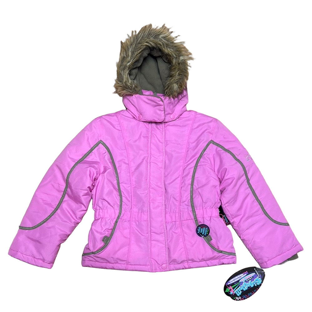 Big Chill Girls M 10/12 Pink Faux Fur Hooded Insulated Puffer Winter Coat NWT